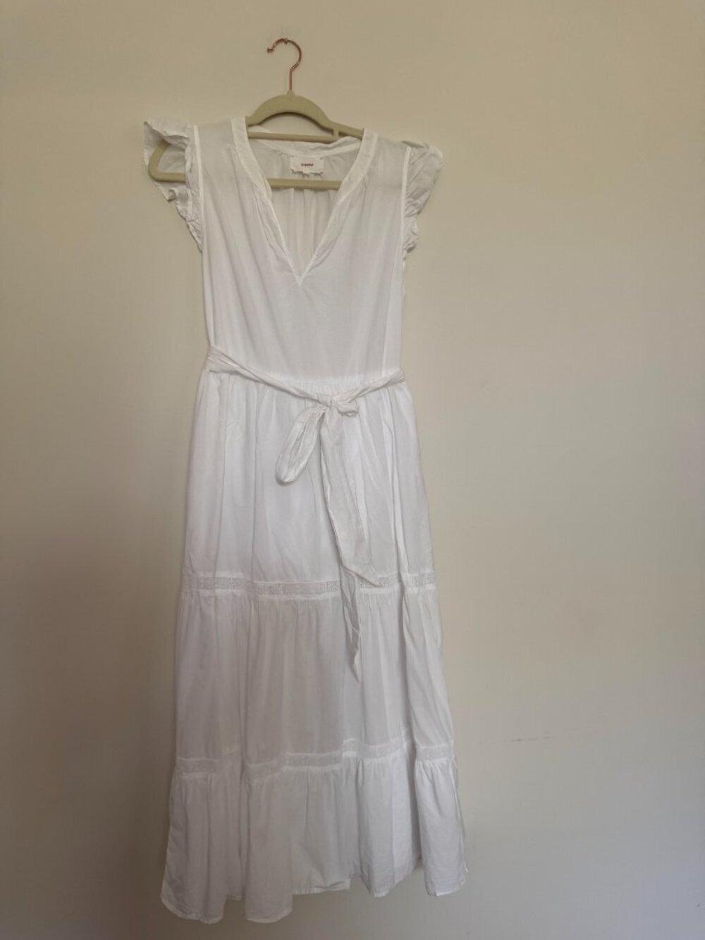 Xirena Lylah Tie Waist Tiered Midi Dress Cotton Cottagecore Boho White - Medium